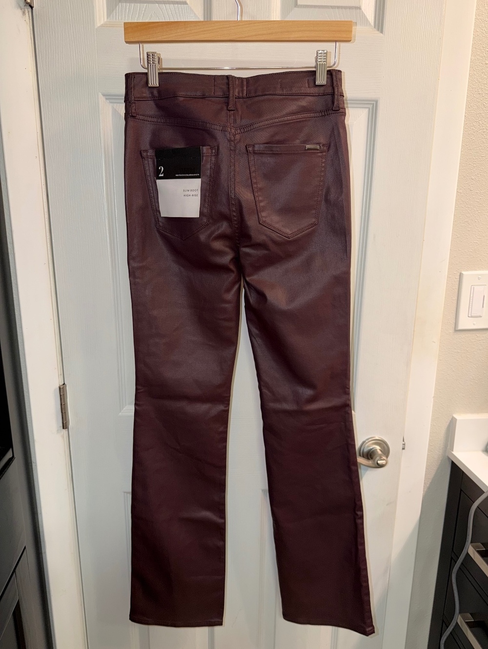 White House Black Market High Rise Slim Boot Coated Pants Burgundy Size 2 NWT - Picture 9 of 9